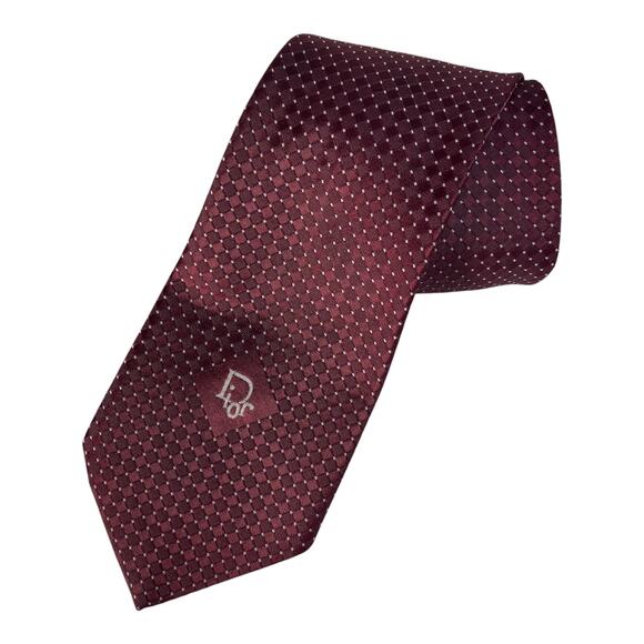 Christian Dior Other - CHRISTIAN DIOR MENS NECKTIE BURGUNDY DOT PATTERN JACQUARD WEAVE “DIOR” LOGO